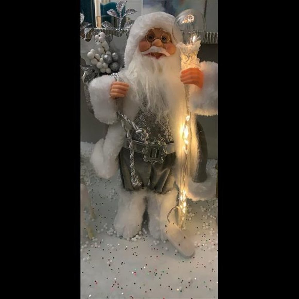Christmas 13.8 inches Santa Claus Figurines with Lighting Walking Stick